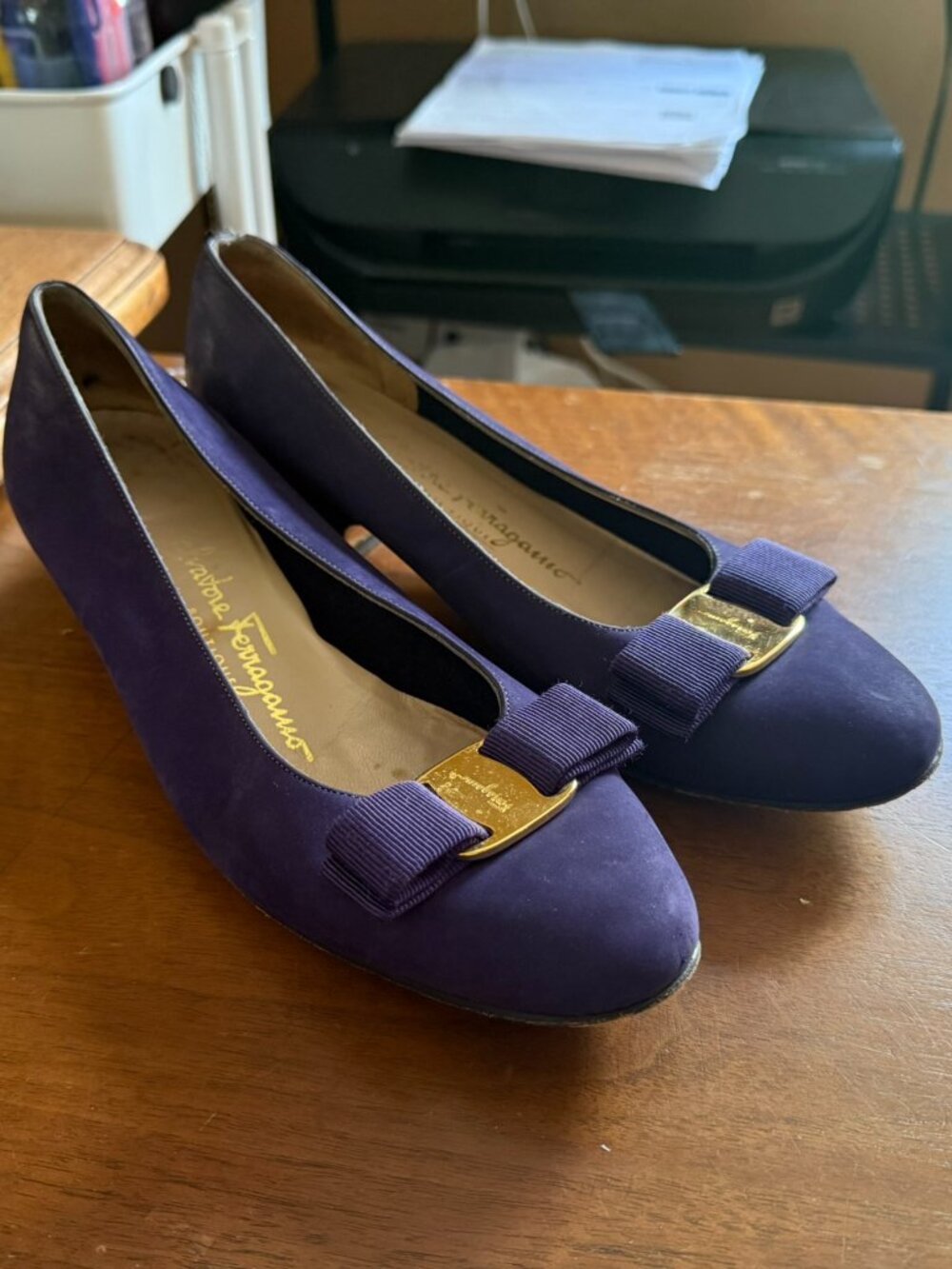 Salvatore Ferragamo Vara Bow Ballet Flats, Deep Purple Suede, Sz. 6M or 338 DB